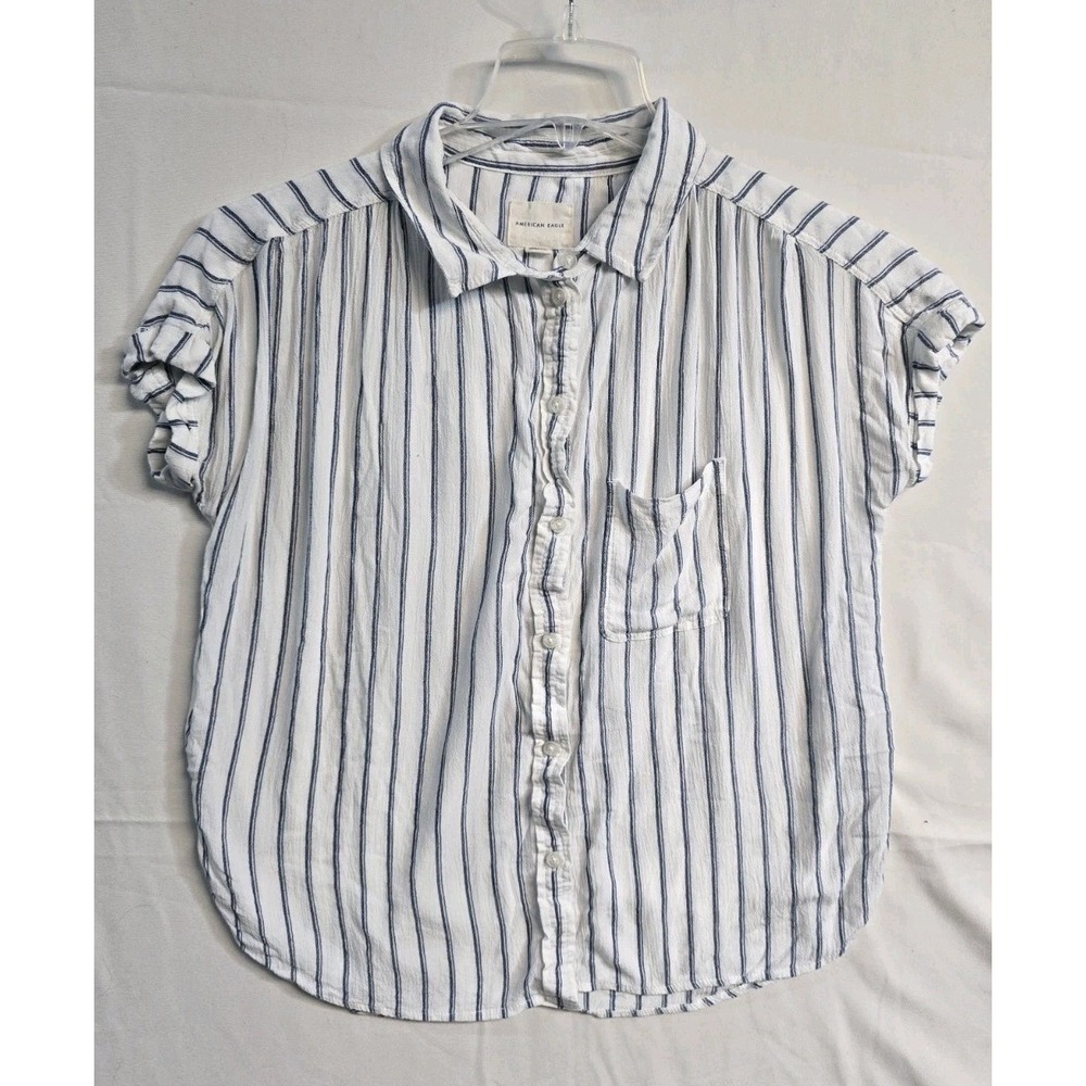 American Eagle Women's Button Down Shirt Viscose Small Blur Stripe
